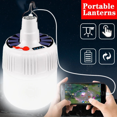 Rechargeable Bulb Lantern led Portable Camping Light Outdoor Solar Lights Lighting With Remote Control 60W 80W 100W Tent Lamp