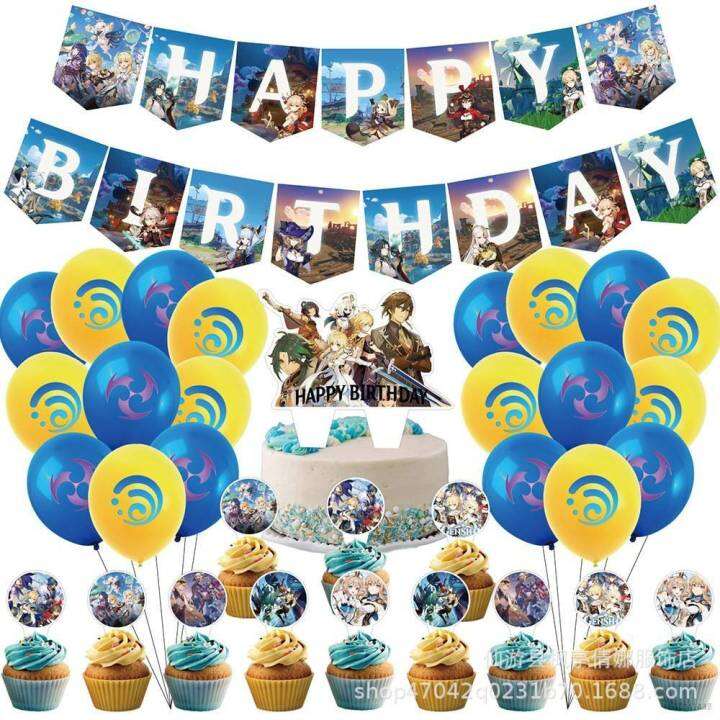 New Genshin Impact Theme Happy Birthday Party Decor Card Cake Topper ...