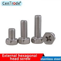 304สแตนเลส Cross Groove Recess ภายนอก Hexagon Bolt ภายนอก Hexagon Head สกรู GB29.2 M6M8 10Pcs