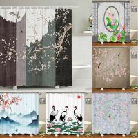 Waterproof Polyester Fabric Shower Curtain with 12 Hook Chinese landscape flower bird Bath Curtain Home Decor Bathroom Curtains