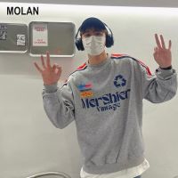 MOLAN เสื้อสเวตเชิ้ตผู้ชายคอกลมใหม่เสื้อตัวหลวมแขนยาวเสื้อยืดลำลองเสื้อกีฬาผ้าฝ้ายใส่สบาย