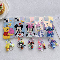 Winnie The Pooh เคสศัพท์การ์ตูนน่ารักสำหรับ 11 12 13 14 Pro Max Daisy Mickey Stitch พวงกุญแจจี้ Cover