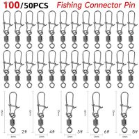 ☈✲卍 100/50PCS Fishing Swivels And Carabiner Fishhook Fishing Connector Pin Swivel Metal Snap Rolling Swivel Carp Fishing Accessories