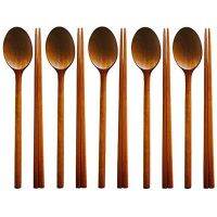 ETXHandmade Jujube Tree Wooden Korean Dinnerware Combinations Utensil 5 Set of Spoons and Chopsticks