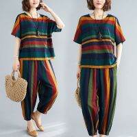 2022ฤดูร้อนแฟชั่นกีฬาลาย Retro Casual Oversize ผู้หญิงสวมใส่อายุ2ชิ้น