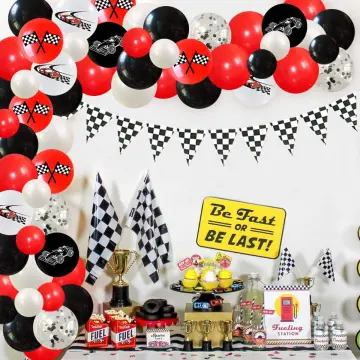 Race Car First Birthday Party Decorations, Fast One Cake Topper & Balloon  Garland Kit, Racing Theme 1st Birthday Photo, Highchair Banner with  Checkered Flag Bunting, Car Wheel Foil Balloons 