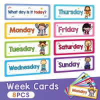 แฟลชการ์ด แฟลชการ์ดเด็ก Days of The Week Educational Flashcards Flash Cards Activity Pocket Cards for Kids Toddlers English Learning Card Game Nursery Homeschool Kindergarten Classroom Learning Supplie Decoration ของเล่นเสริมพัฒนาการ