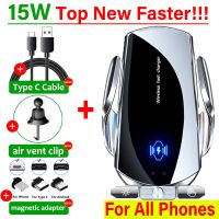 15W Fast Car Wireless Charger For Samsung Galaxy Note 20 10 S23 S22 S21 Iphone 11 12 13 14 Pro Max Built-In Battery Phone Holder