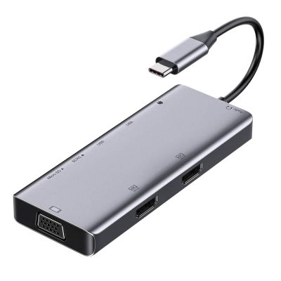 USB C Docking Station 9 in 1 Dual 4K -Compatible VGA 87W PD USB 3.0 and TF/SD Hub Multi-Port Adapter for Laptop PC
