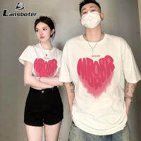 Lansboter เสื้อยืดแขนสั้นชายและเสื้อผู้หญิงคอกลม,ลาย Love ชุดคู่รัก Ins ไฟมาก