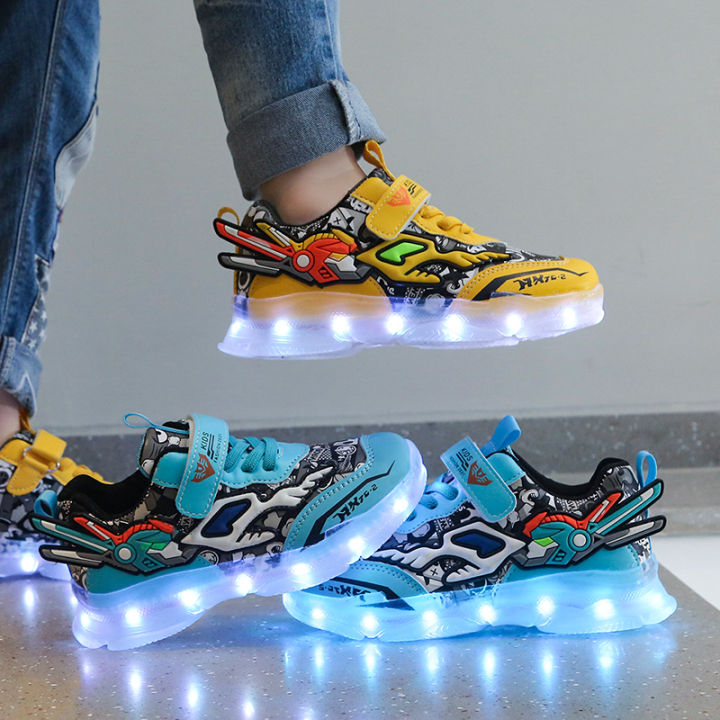 รองเท้าเรืองแสงชาร์จไฟผ่าน-usb-กันน้ำมีสีสัน-รองเท้าบอร์ดนักเรียนรองเท้าเรืองแสงไฟ-led-จะเรืองแสงเดินพร้อมแสง