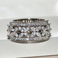 {เสื้อผ้าผู้ชาย} แหวนเพทายสีขาวโบฮีเมียนคุณภาพสูงสำหรับผู้หญิงแหวนงานเลี้ยงหมั้นงานแต่งงานเครื่องประดับครบรอบของขวัญ
