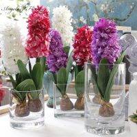 【CC】 Artificial flower hyacinth with bulbs ceramics silk simulation leaf wedding garden decor home accessorie plants 1pc