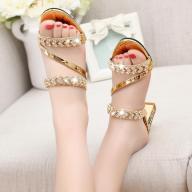LCFU764 Women s Diamond Casual Slip On Sandal Heels-golden - intl thumbnail