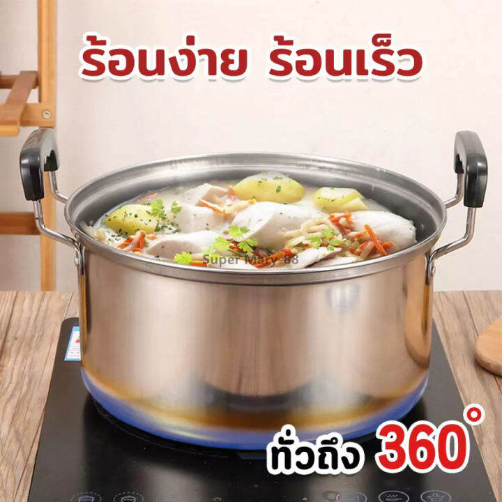 ชุดหม้อสแตนเลส-5-ใบ-พร้อมฝาปิด-ชุดหม้อทำครัว-ชุดหม้อต้ม-หม้อเอนกประสงค์-ใช้กับเตาไฟฟ้าได้-ขนาด-16-18-20-22-24-ซม-สแตนเลสอย่างดี-แข็งแรง-ทนทาน