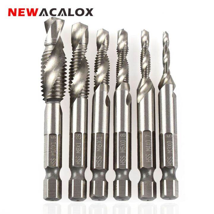 elegant-newacalox-6pcs-set-m3-m4-m5-m6-m8-m10-metric-composite-tap-drill-bit-tap-1-4-39-39-hex-hss-high-speed-steel-thread-spiral-screw