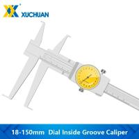 Caliper 18-150Mm Accuracy 0.02Mm Inside Groove Dial Vernier Caliper Long Claws Bidirectional Shockproof Gauge Measure Tool