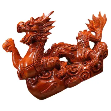 Baluue 2024 Chinese New Year Dragon Statue Wood Dragon Figurine Fengshui  Zodiac Dragon Sculpture Year of The Dragon Tabletop Wealth Luck Success