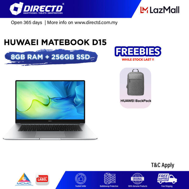 [READY STOCK] HUAWEI MateBook D15 i3 11th Gen [8GB RAM 256GB ROM] Original 1 Year Warranty by