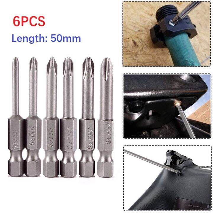 Hex Screwdriver Bits PH1 PH2 50mm / 2inch Long 6.35mm / 1/4