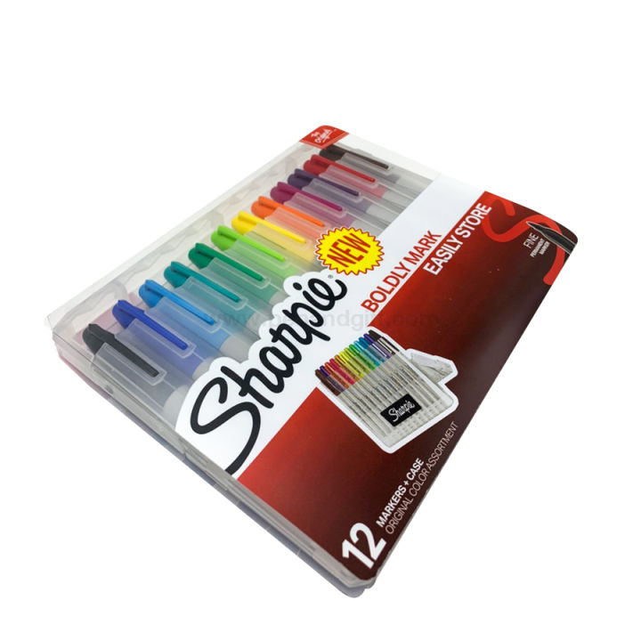 sharpie-permanent-markers-fine-point-1-0-mm-with-storage-case-ปากกามาร์กเกอร์-ชาร์ปี้-หัว-1-0-มม-สีออริจินัล-แพ็ค-12-สี-พร้อมกล่องใส่ปากกา-penandgift