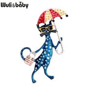 Wuli amp;baby Sexy Taking Bag And Umbrella Cat Brooches For Women 3-color Casual Office Brooch Pins Gifts