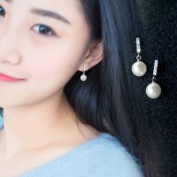 [COD] s925 silver stud earrings shell beads synthetic pearl short womens Korean style diamond E0142-1