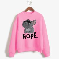 French Bulldog Nope Printed Women Hoodies Fashion Fleece Hoody Funny Cartoon Pullover Clothing Street Loose Sweatshirts WomenS