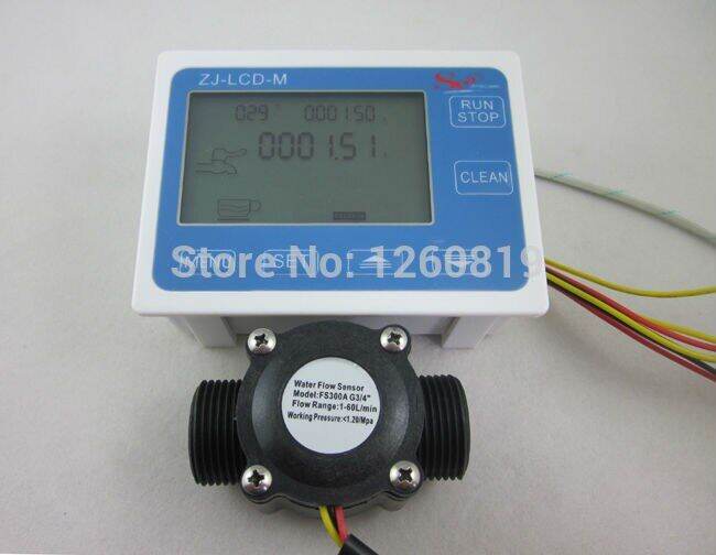 G3/4" Flow Water Sensor Meter+Digital LCD Display Programmable Quantity Quantitative Control 1