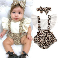 2Pcs Newborn Baby Girl Outfit Clothes Set Ruffle Leopard Romper Jumpsuit Sunsuit