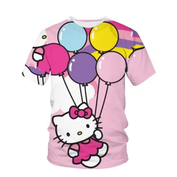 Hello Kitty Clothes Short Sleeve T-shirts Y2k Women 2023 Summer Pink  Cartoon Couple Streetwear Loose