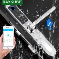 RAYKUBE ล็อคประตูไฟฟ้าลายนิ้วมือไบโอเมตริกซ์กันน้ำ IP66 TT ล็อคแอปบลูทูธล็อคอัจฉริยะ5 DQ01วิธีการปลดล็อค