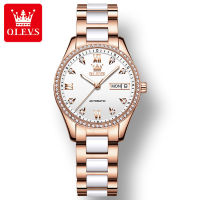 OLEVS 6637 Waterproof Watch For Women Automatic Mechanical Fashion Ceramic Band Women Wristwatches Luminous Calendar Week Display