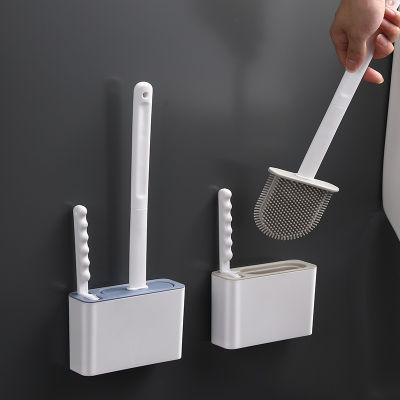 Silicone Flat Toilet Brush Wall Mounted Bathroom Accessories with Small Brush Bathroom Cleaning Tool Set for Toilet Room WC Tool