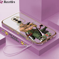 Jizetin Xiaomi MI ฟรีสายคล้อง F1 + การ์ตูน Zoro เคสโทรศัพท์ชุบเคลือบรูปขอบสี่เหลี่ยมหรูหราชุบเคสโทรศัพท์นิ่ม