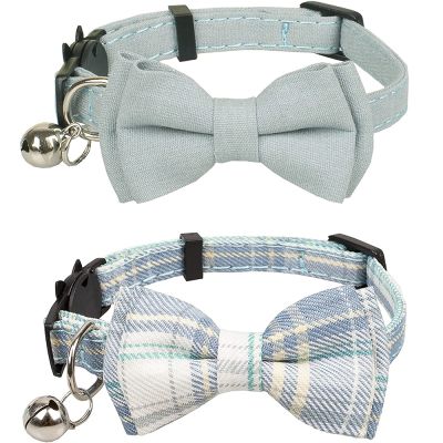 [HOT!] Breakaway Cat Collar with Bell and Classic Plaid Bowtie Adjustable Safety Kitten Collars for Pet and Puppies from 7.8 10.2 Inch