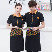 เสื้อผ้าทำงานโรงแรมพนักงานเสิร์ฟรับประทานอาหารหม้อไฟร้านร้านอาหารหลวมเสื้อพนักงานแขนสั้นขนาดบวกผู้ชายบริกรเครื่องแบบ H2260