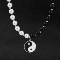 New Punk Hip Hop Stainless Steel Taiji Pendant Necklace Tai Chi Black White Pearl Necklaces Couple Jewelry Gifts