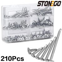 STONEGO 1Set/210Pcs Self-tapping Self-drilling Tail Screw Stainless Steel Cross Round Head Washer Tail Set