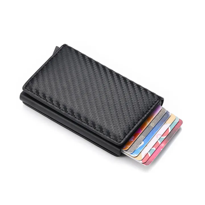 Carbon Fiber Card Holder Wallet For Men – Trifold Slim Leather Mini Wallet With Money Bag, Blue Design