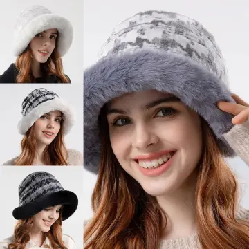 Women Winter Warm Beanies Bucket Hat Panama Hats Fisherman Hat Thickened  Soft