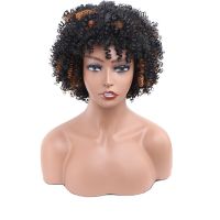 [COD] วิกผมหยิกสังเคราะห์สั้น Afro Curly Wigs กับ Bangs สำหรับผู้หญิงแอฟริกัน Kinky Curly Wigs คอสเพลย์ Wigs อุณหภูมิสูง