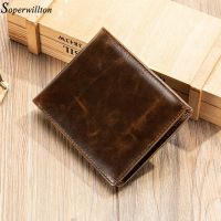 Mens Wallet  100% Genuine Leather Purse Holder Business Anti-Theft Credit Card Rfid Short Wallet Male Slim Coin Purse Money Bag