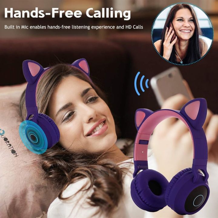 หูฟังแฮนด์ฟรีเล่นเกมหูฟังสำหรับเด็ก-headphone-anak-perempuan-บลูทูธน่ารักหูฟังแมวชุดหูฟัง-led-หูฟังบลูทูธและชุดหูฟัง