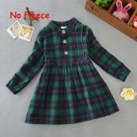 Winter Casual Children Girls Dress Cotton Patchwork Plaid Print Long Sleeve Turn-down Collar Dress Fall Teens Fleece Clothes