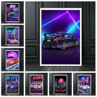 โตเกียวถนนแข่งนิสสัน GTR Synthwave นีออน80วินาทีโปสเตอร์ตกแต่งผนังศิลปะตกแต่งบ้านจิตรกรรม Kawaii ประดับห้องผ้าใบโปสเตอร์ใหม่