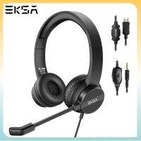 EKSA H12/H12E 3.5mm/USB Wired Headset With Microphone On-Ear Computer Headphones with ENC Noise Cancelling for Call Center Skype