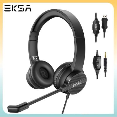 EKSA H12/H12E 3.5mm/USB Wired Headset With Microphone On-Ear Computer Headphones with ENC Noise Cancelling for Call Center Skype