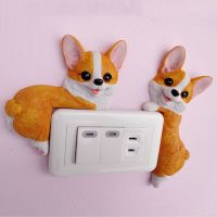 Cartoon Corgi Double Light Switch Stickers Wall Stickers European Lamp Socket Room Decoration Stickers Resin Statue Ornaments Wall Stickers Decals