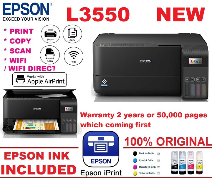 Epson Ecotank L3550 Wireless All In One Ink Tank A4 Printer Print Scan Copy Wifi L3250 L3210 6126